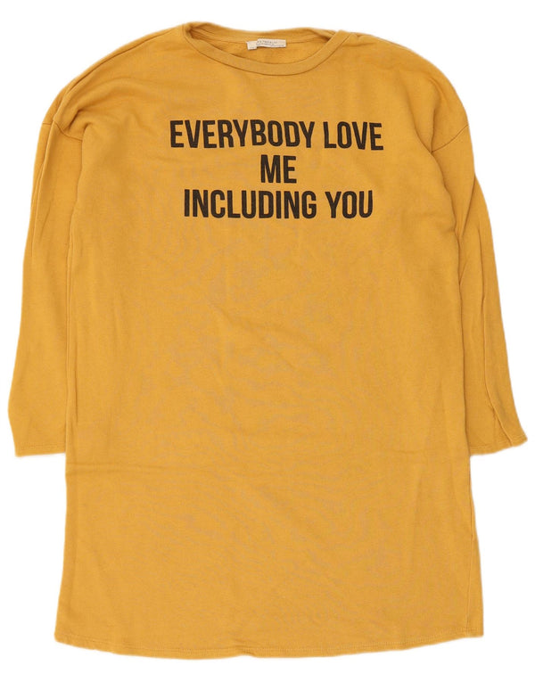 Zara Womens Oversized Graphic Sweatshirt Jumper Dress UK 10 Small Yellow