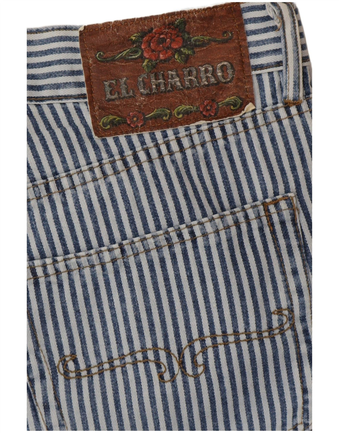 El Charro Womens Straight Jeans W32 L28 Blue Pinstripe