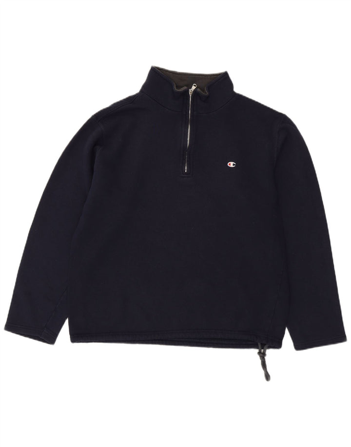 CHAMPION Mens Zip Neck Sweatshirt Jumper Medium Navy Blue Cotton