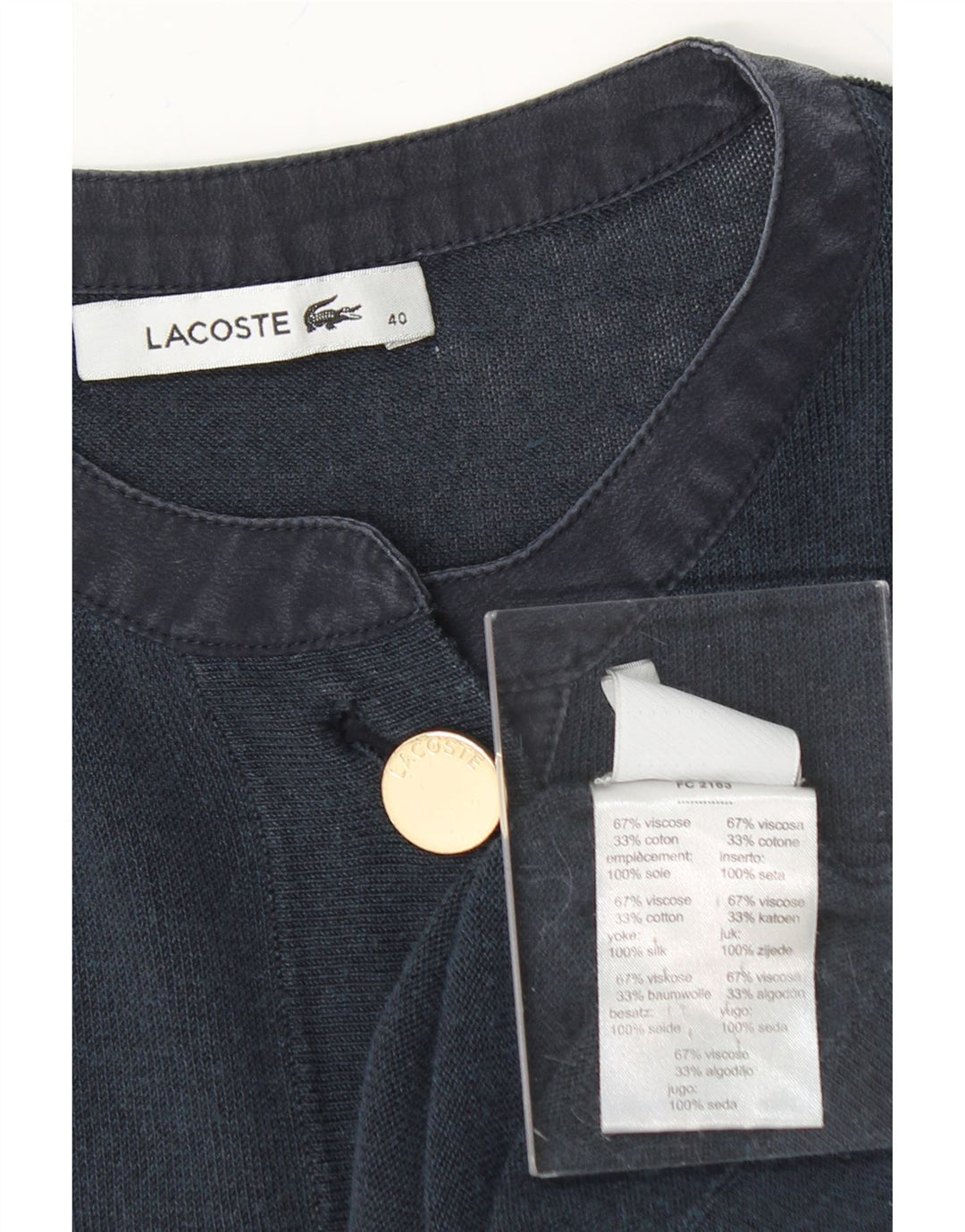 LACOSTE Womens Cardigan Sweater Size 40 Medium Navy Blue Viscose Vintage Lacoste and Second-Hand Lacoste from Messina Hembry 