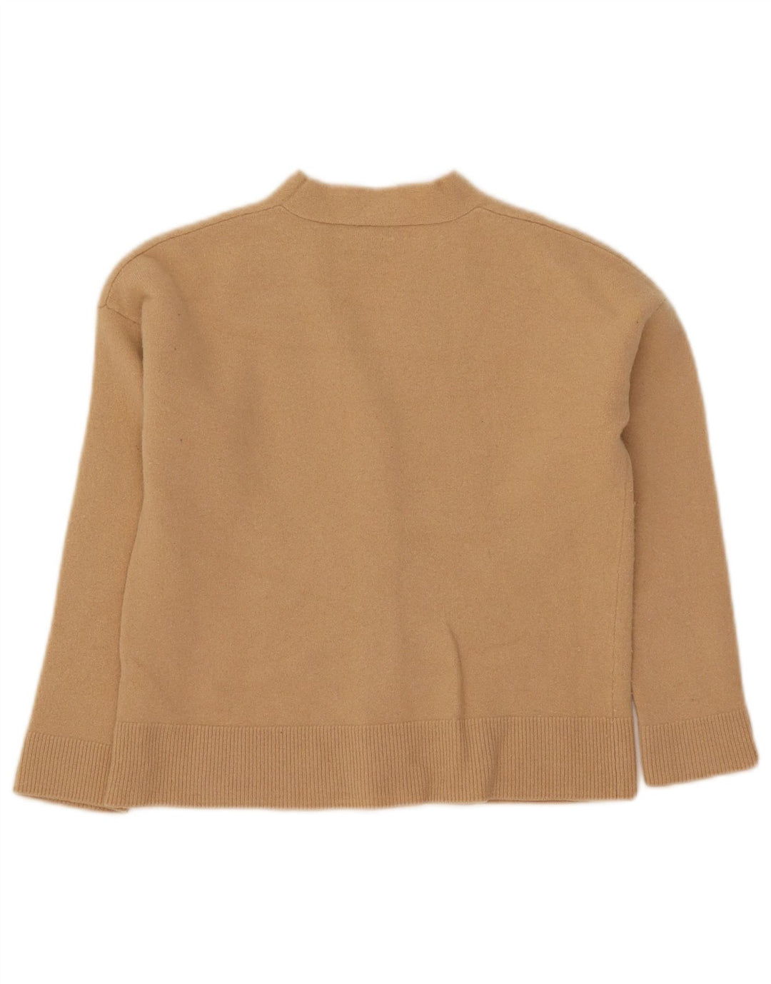 Massimo Dutti Womens Crop Cardigan Sweater UK 12 Medium Beige Wool