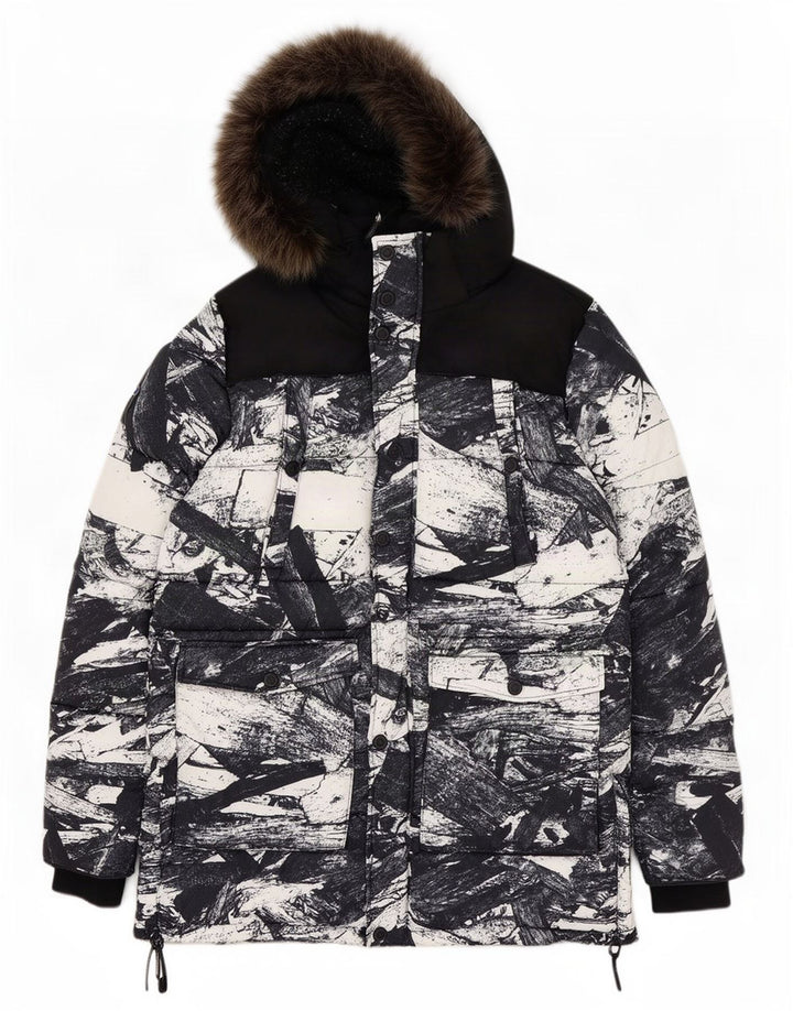 Superdry Mens Hooded Ski Jacket UK 42 XL Black Geometric Polyester