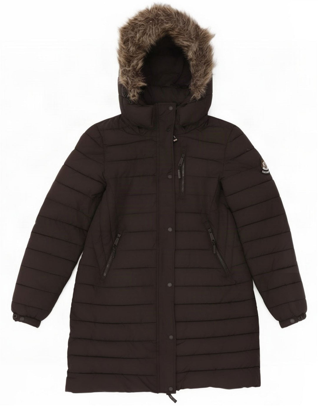 Superdry Womens Hooded Padded Coat UK 12 Medium Black Polyester