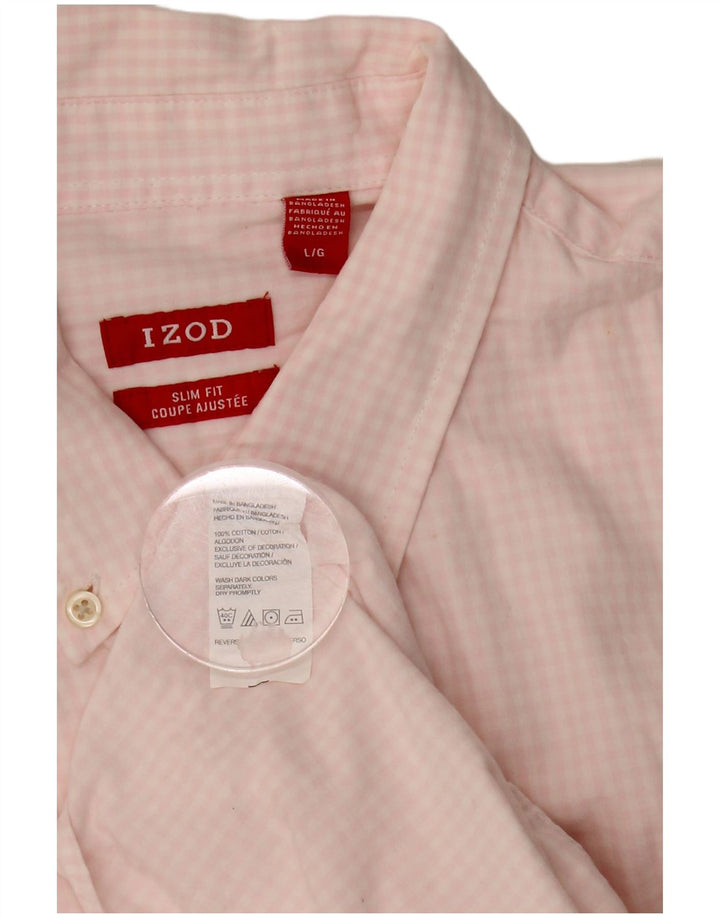 IZOD Mens Slim Fit Shirt Large Pink Gingham Cotton