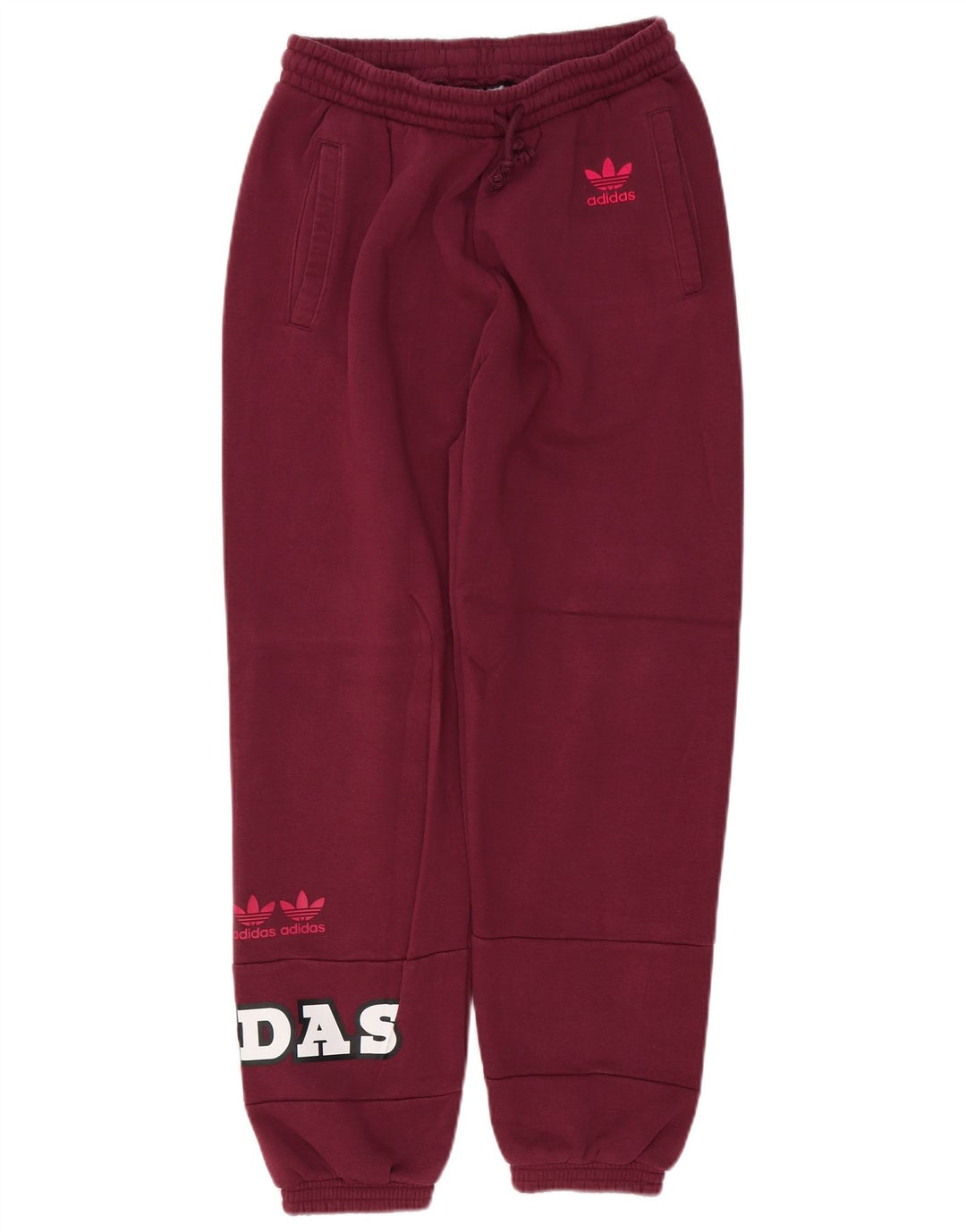 ADIDAS Womens Graphic Tracksuit Trousers Joggers UK 12 Medium Burgundy