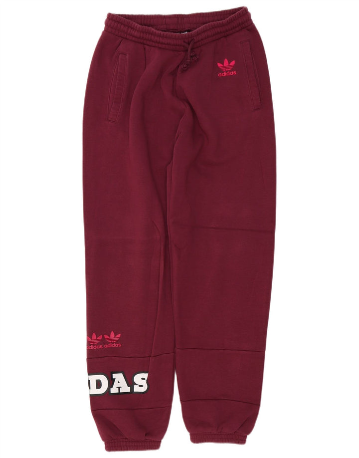 ADIDAS Womens Graphic Tracksuit Trousers Joggers UK 12 Medium Burgundy