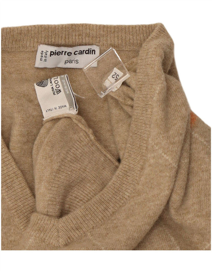 Pierre Cardin Mens V-Neck Jumper Sweater IT 52 Large Beige Argyle/Diamond