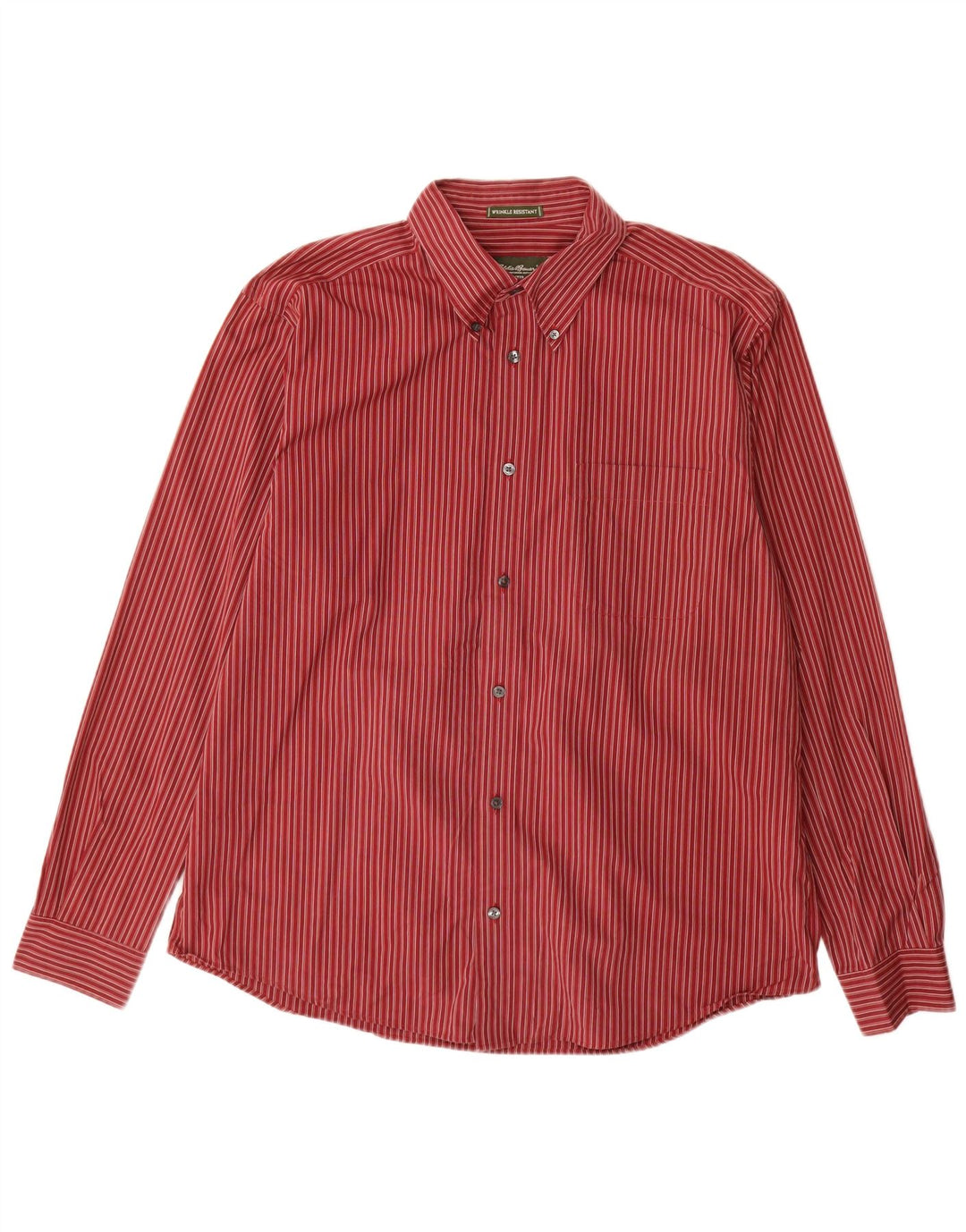 EDDIE BAUER Mens Shirt Large Red Pinstripe Cotton