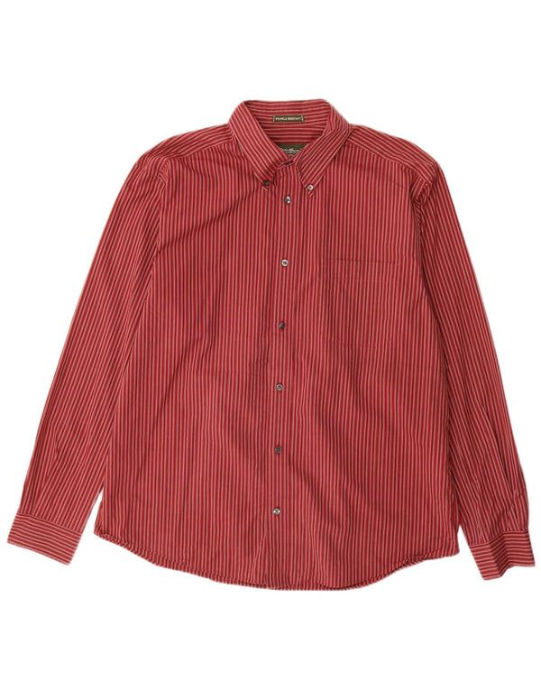 EDDIE BAUER Mens Shirt Large Red Pinstripe Cotton