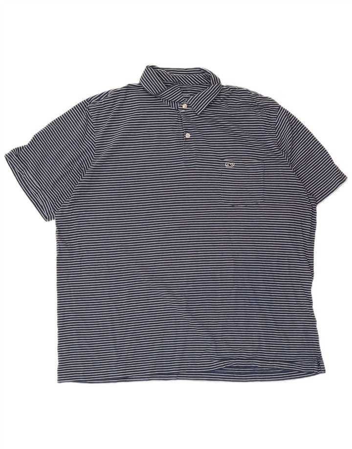 VINEYARD VINES Mens Classic Fit Polo Shirt XL Navy Blue Pinstripe Cotton