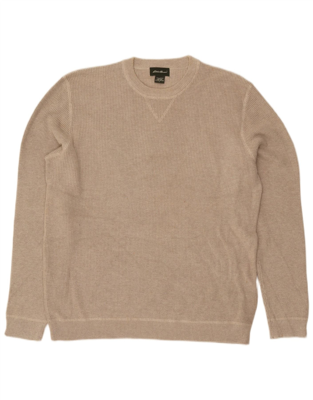 Eddie Bauer Mens Crew Neck Jumper Sweater Large Beige Cotton