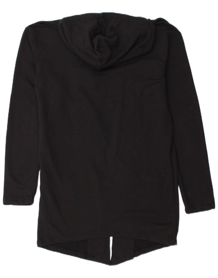 ZARA Womens Longline Hooded Cardigan Sweater UK 10 Small Black Cotton