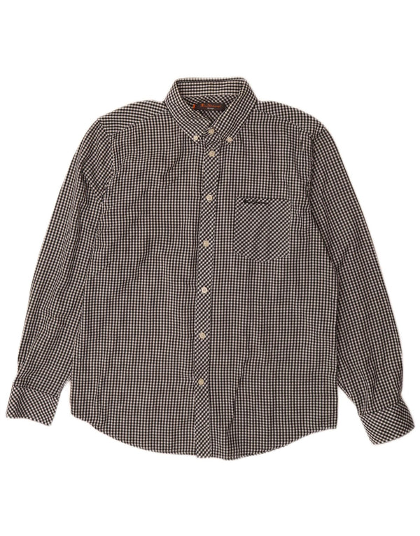 BEN SHERMAN Mens Heritage Shirt Medium Black Gingham Cotton