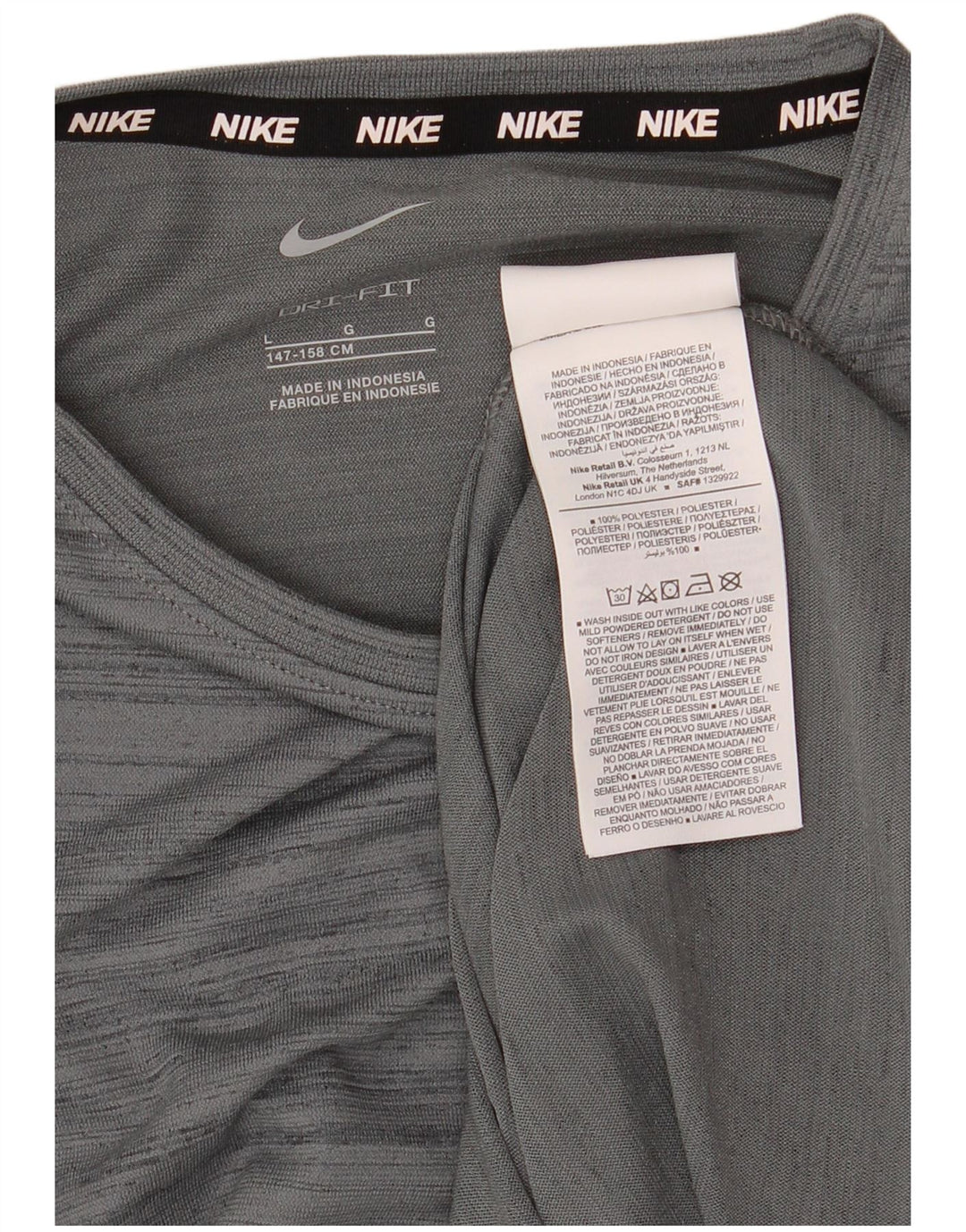 NIKE Boys Dri Fit T-Shirt Top 12-13 Years Large Grey Striped Polyester