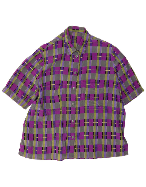 Vintage Womens Short Sleeve Shirt Blouse UK 14 Large Multicoloured Plaid