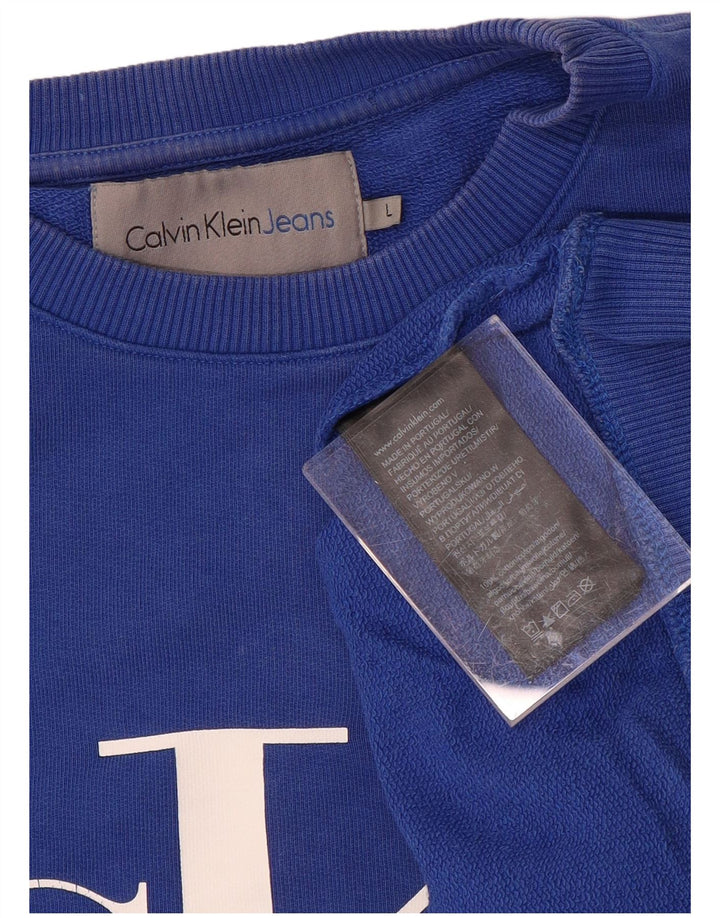 CALVIN KLEIN JEANS Mens Graphic Sweatshirt Jumper Large Blue Cotton