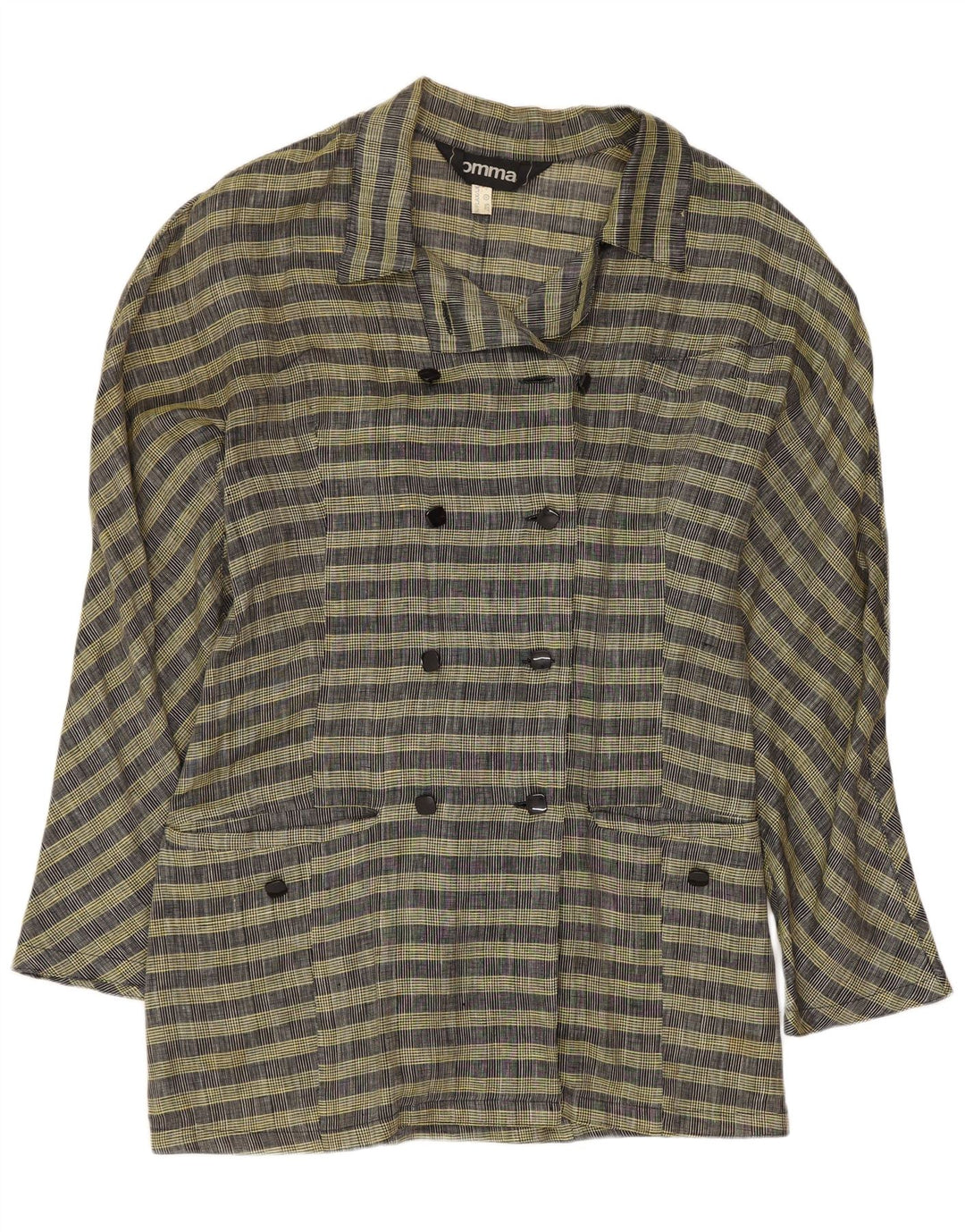 Comma, Womens Double Breasted Blazer Jacket UK 14 Large Yellow Check Wool