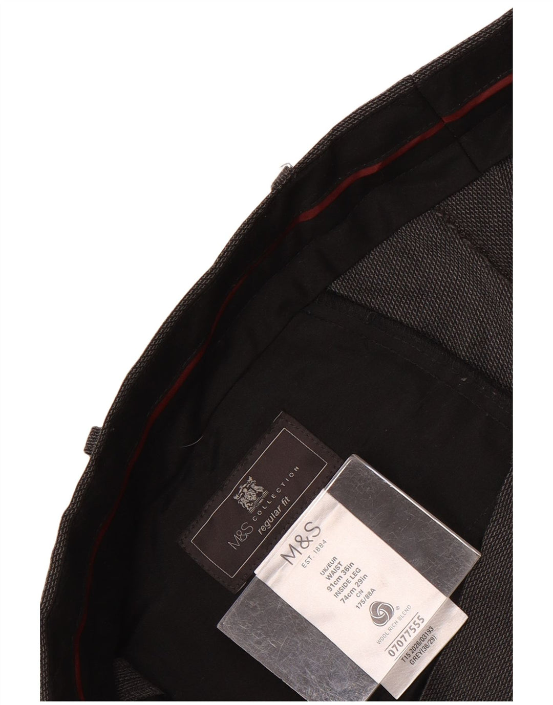 Marks & Spencer Mens Straight Regular Fit Suit Trousers W36 L29 Grey Wool