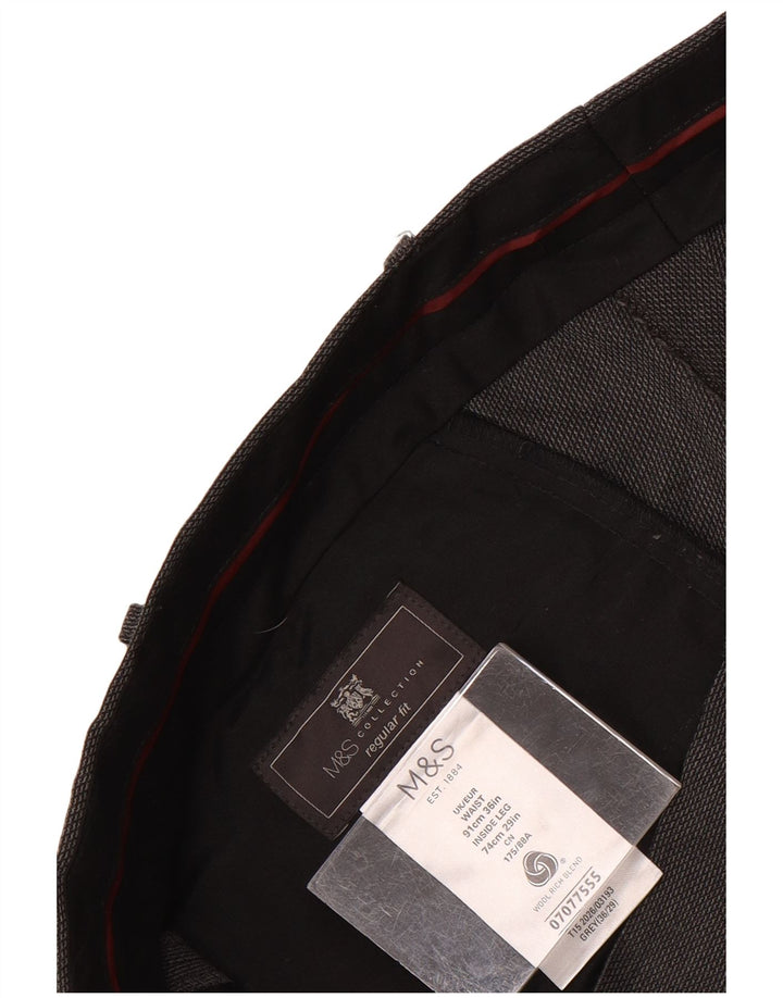 Marks & Spencer Mens Straight Regular Fit Suit Trousers W36 L29 Grey Wool