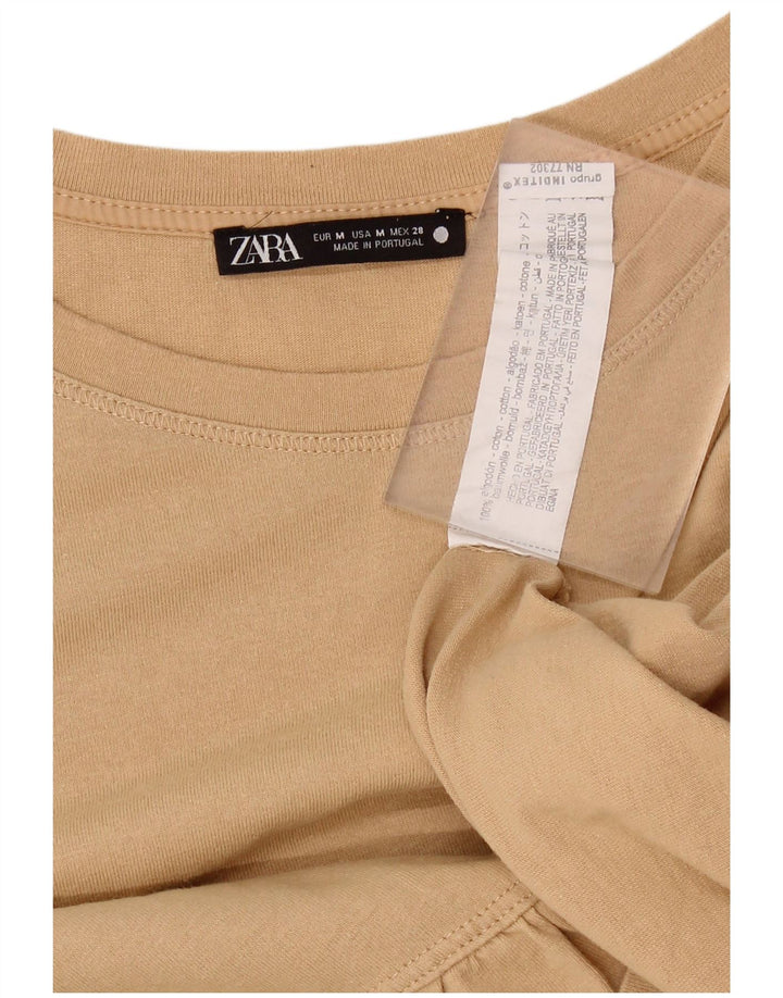 ZARA Womens Blouse Top UK 14 Medium Beige Cotton