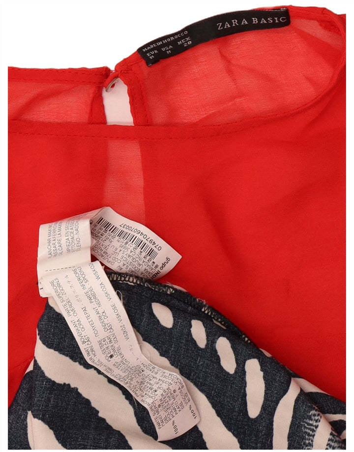 Zara Womens Basic Sleeveless A-Line Dress UK 12 Medium Red Geometric Modern
