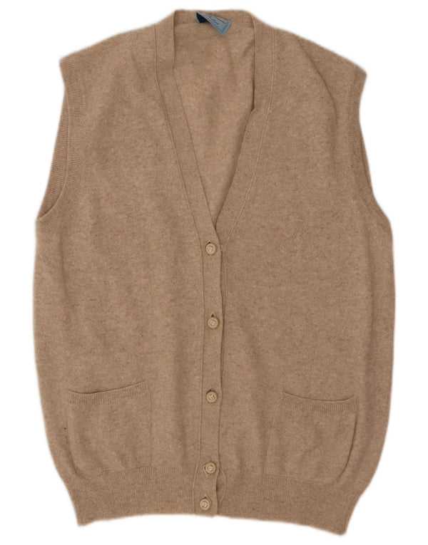 BLUMARINE Womens Sleeveless Cardigan Sweater IT 46 Large Beige Wool