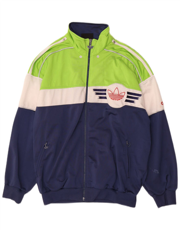 ADIDAS Mens Tracksuit Top Jacket UK 42/44 Large Navy Blue Colourblock