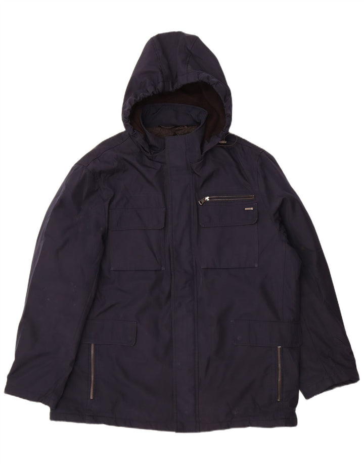Calvin Klein Mens Hooded Windbreaker Jacket UK 42 XL Navy Blue Polyester