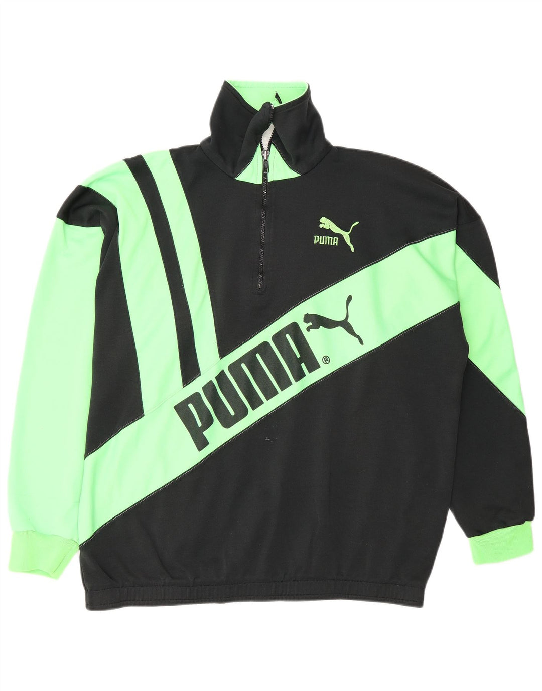 Puma Mens Graphic Zip Neck Sweatshirt Jumper Medium Black Colourblock