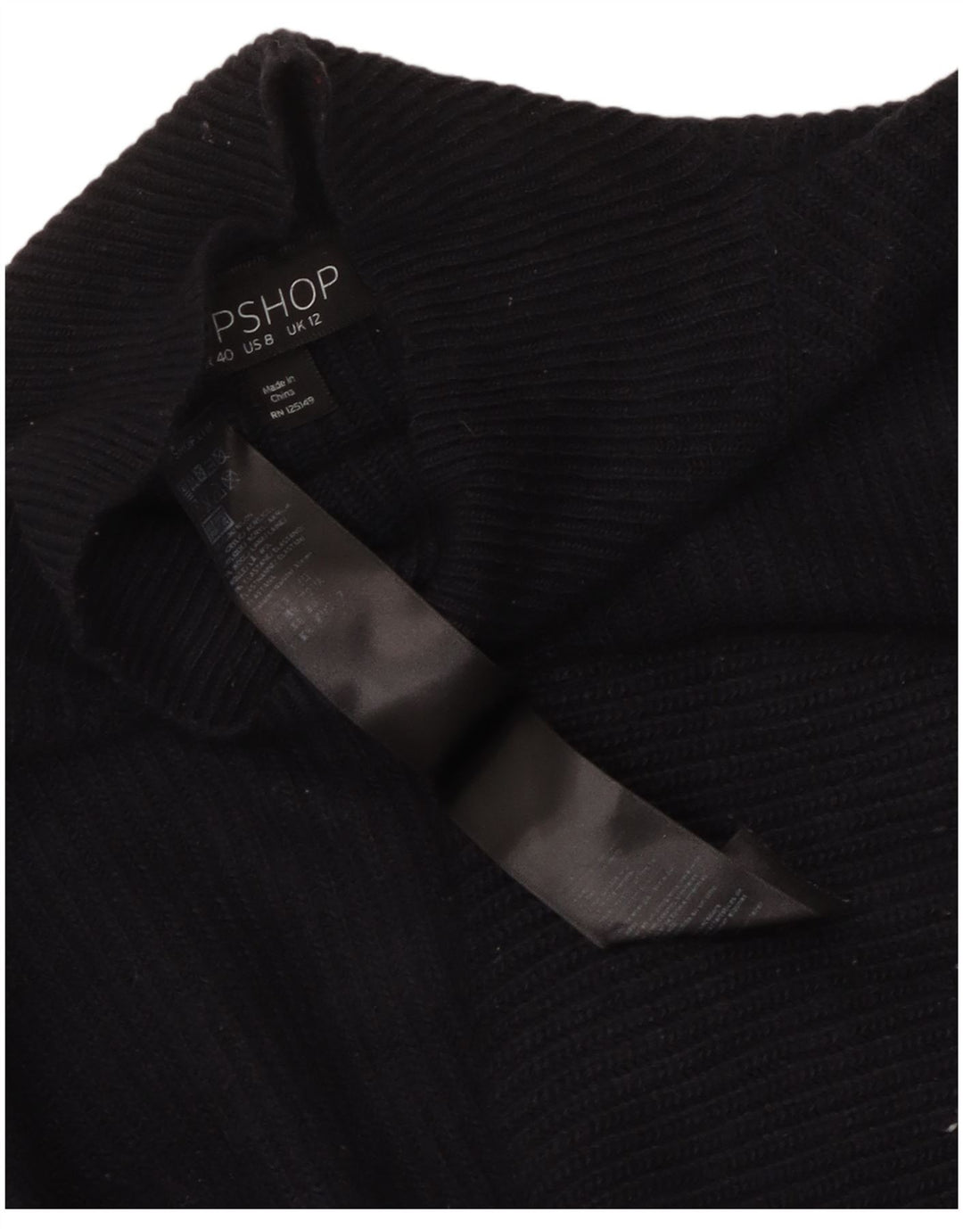 Topshop Womens Crop Turtle Neck Jumper Sweater UK 12 Medium Navy Blue Nylon