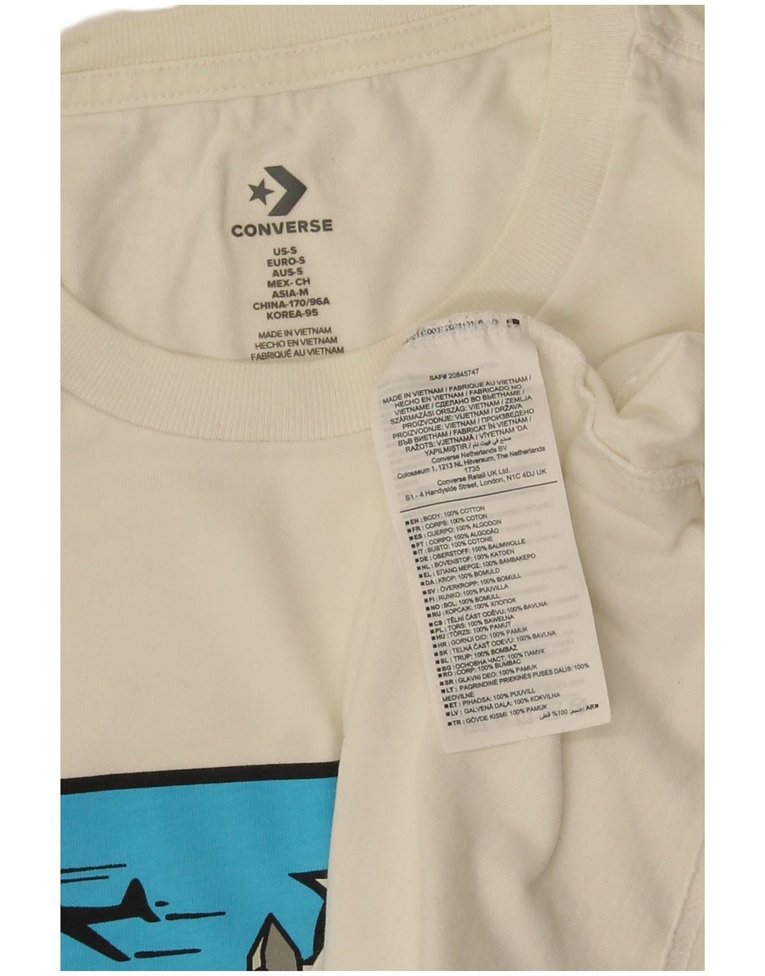 Converse Mens Graphic T-Shirt Top Small White Cotton