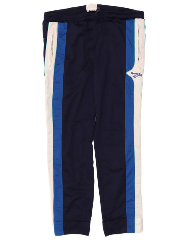 Reebok Mens Tracksuit Trousers Large Navy Blue Colourblock Polyester