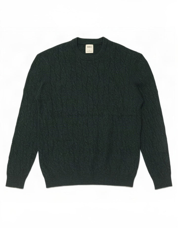 Marks & Spencer Mens Crew Neck Jumper Sweater Large Green Polyamide