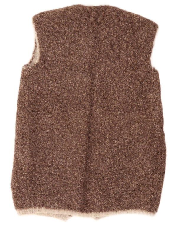 Vintage Womens Sleeveless Open Cardigan Sweater UK 14 Medium Brown