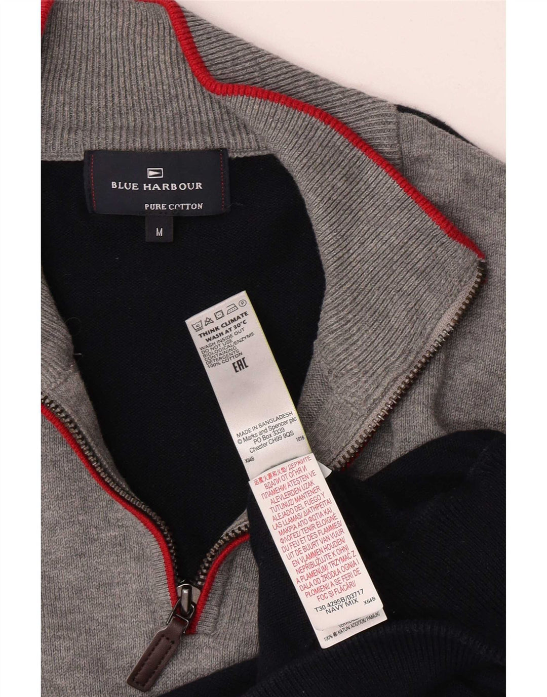 Marks & Spencer Mens Blue Harbour Zip Neck Jumper Sweater Medium Navy Blue