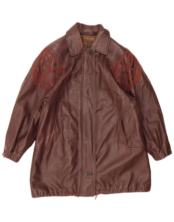 Vintage Womens Loose Fit Leather Coat IT 44 Medium Burgundy Leather