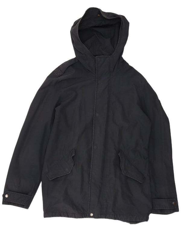 WOOLRICH Mens Hooded Parka Jacket UK 40 Large Navy Blue Cotton