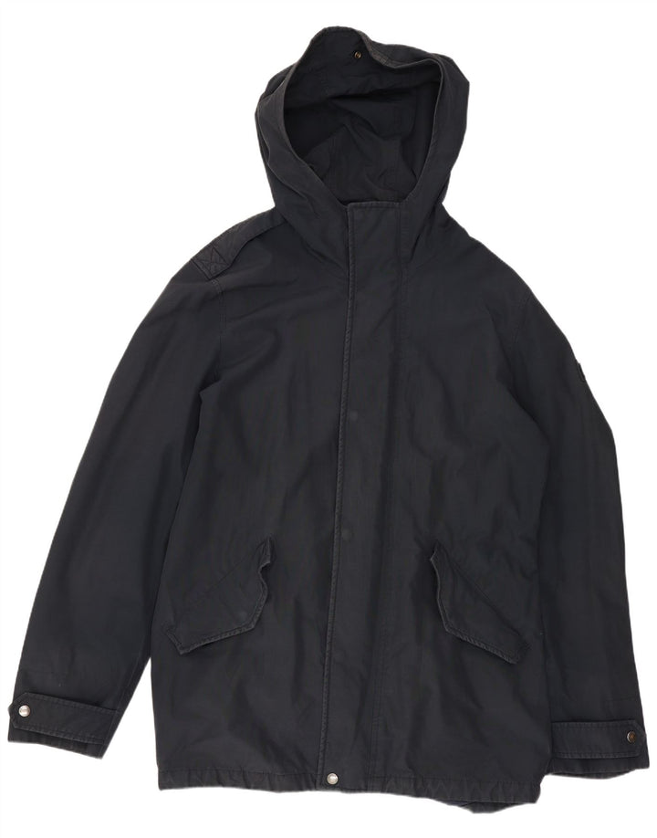 WOOLRICH Mens Hooded Parka Jacket UK 40 Large Navy Blue Cotton