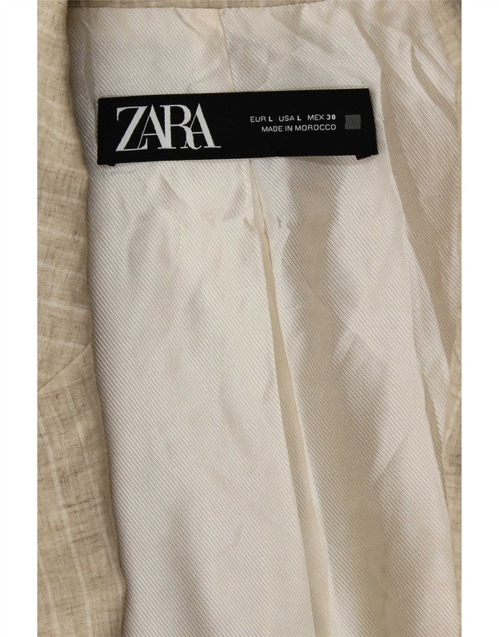 Zara Womens Open Blazer Jacket UK 16 Large Beige Striped