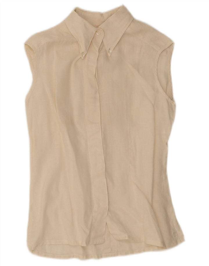 DAKS Womens Sleeveless Shirt UK 12 Medium Off White