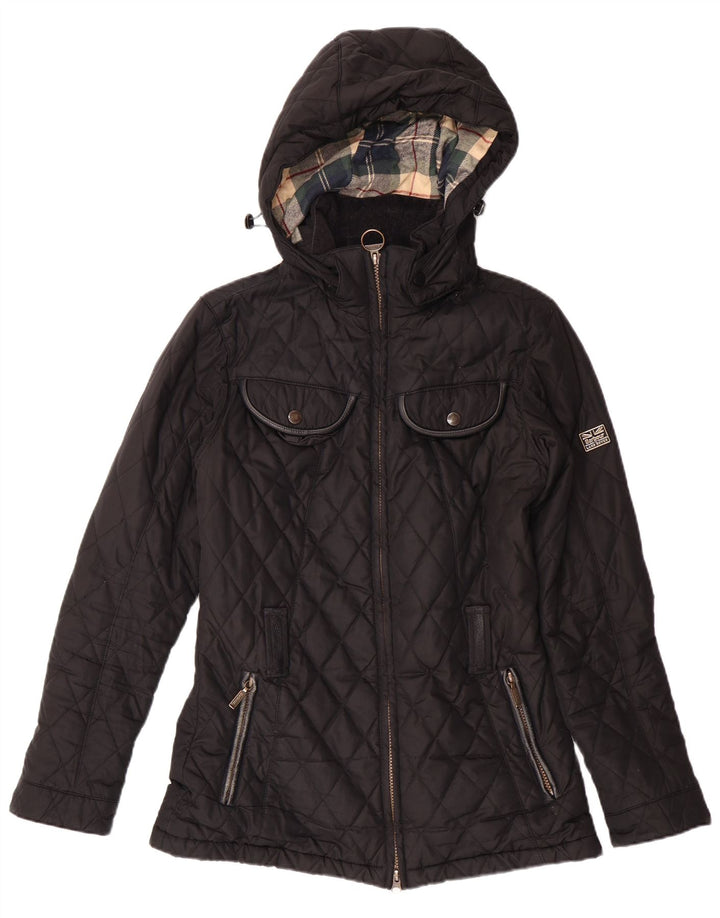 BARBOUR Womens Hooded Quilted Jacket UK 10 Small  Black Polyester