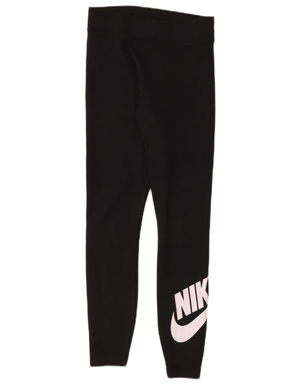 Nike Womens Graphic Leggings UK 12 Medium Black Cotton