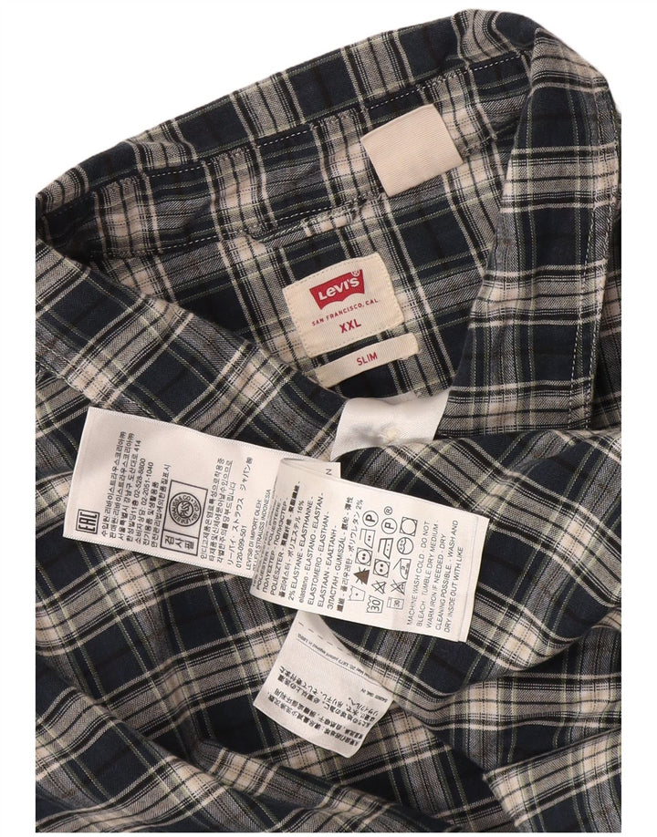 Levi's Mens Slim Shirt 2XL Navy Blue Check Cotton