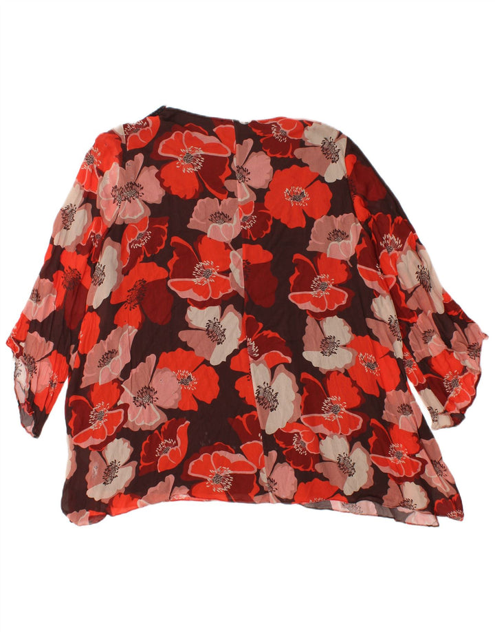ELENA MIRO Womens 3/4 Sleeve Blouse Top UK 16 Large Red Floral Viscose