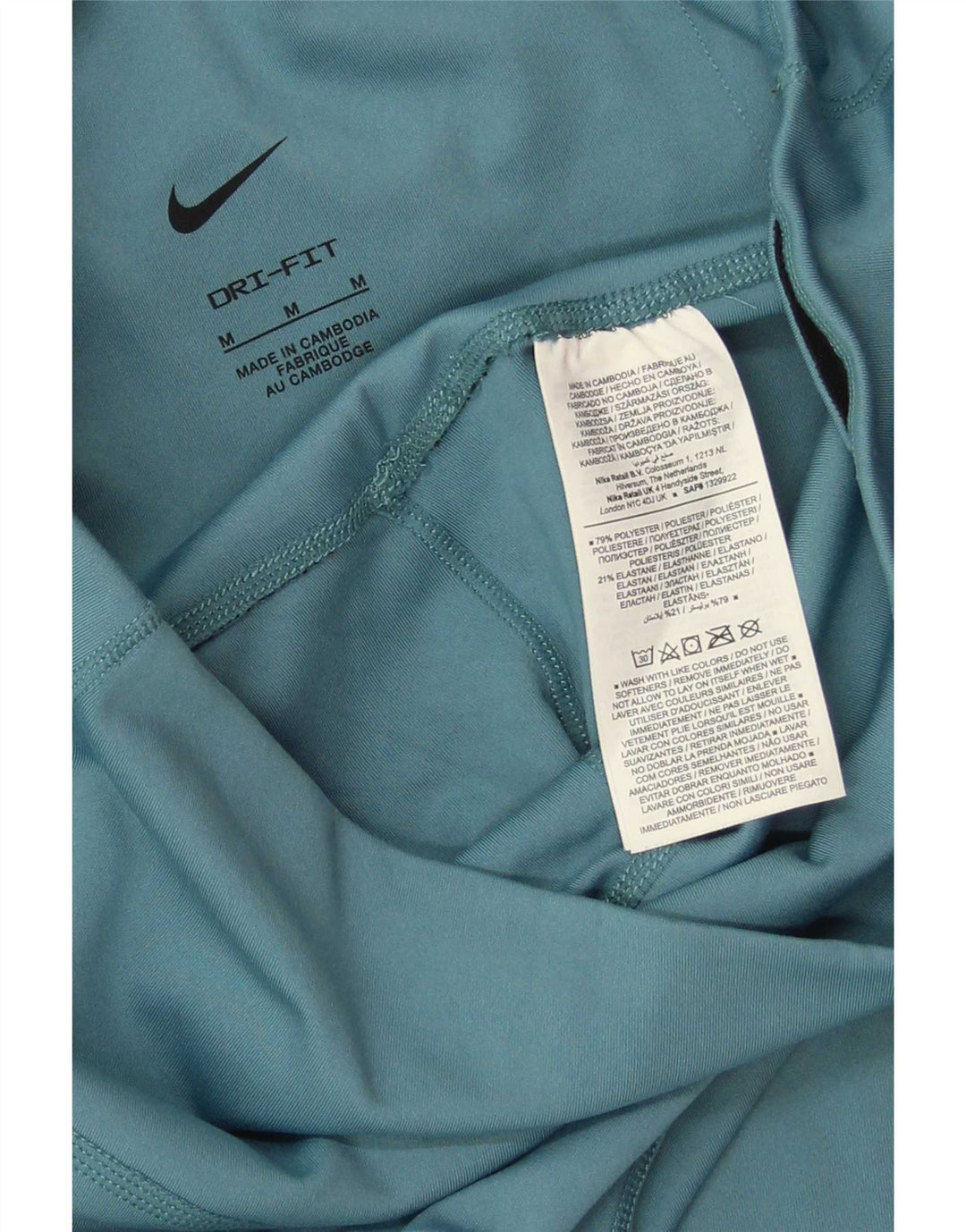 Nike Womens Dri Fit Leggings UK 12 Medium Blue Polyester