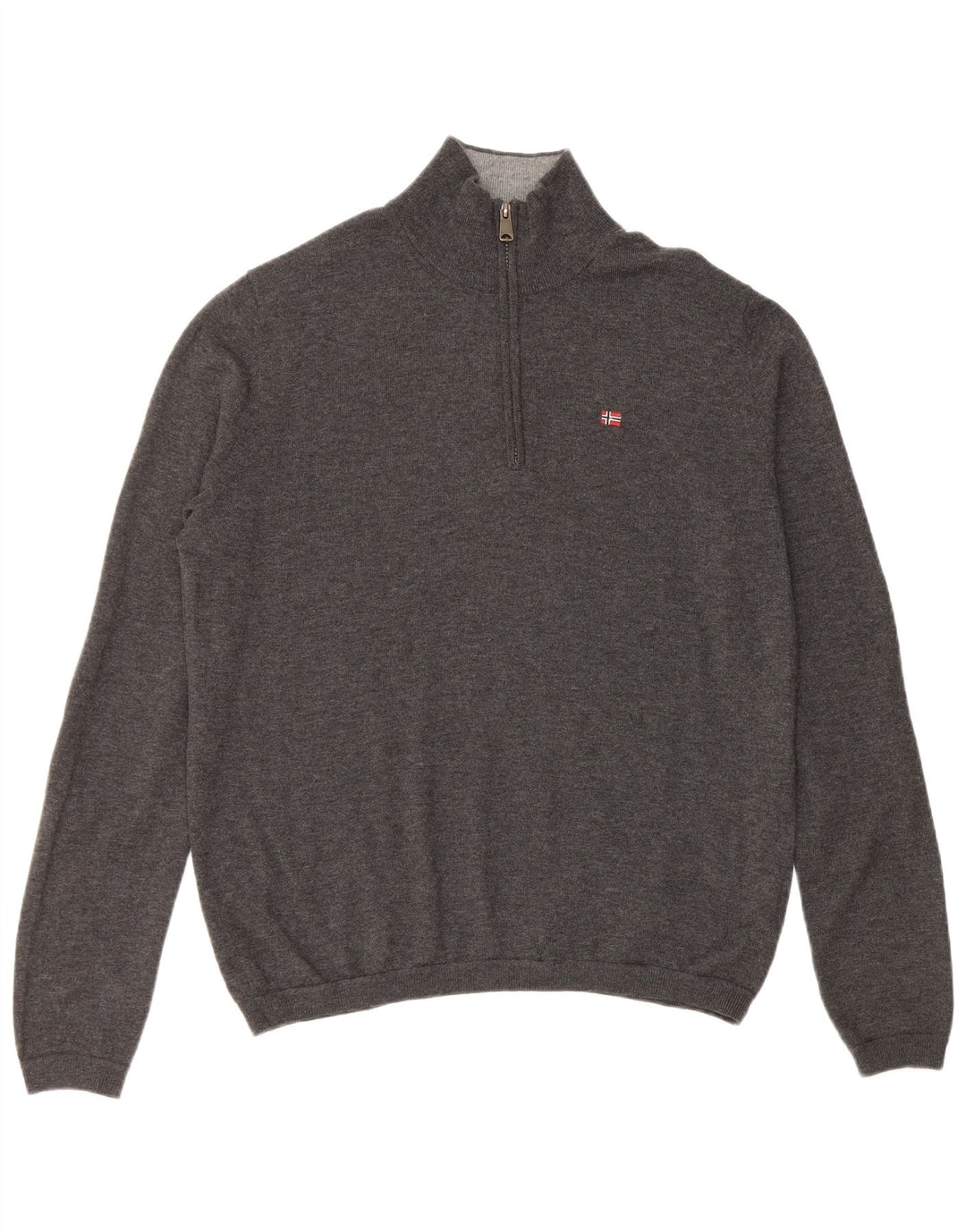 NAPAPIJRI Mens Geographic Zip Neck Jumper Sweater Medium Grey Merino Wool