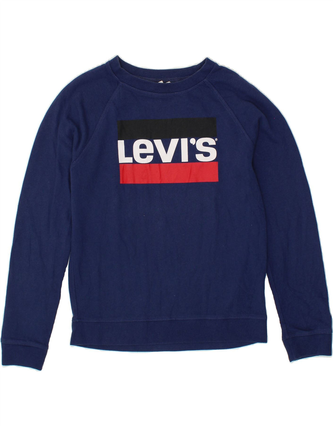 LEVI'S Womens Graphic Sweatshirt Jumper UK 10 Small Navy Blue Vintage Levi's and Second-Hand Levi's from Messina Hembry 