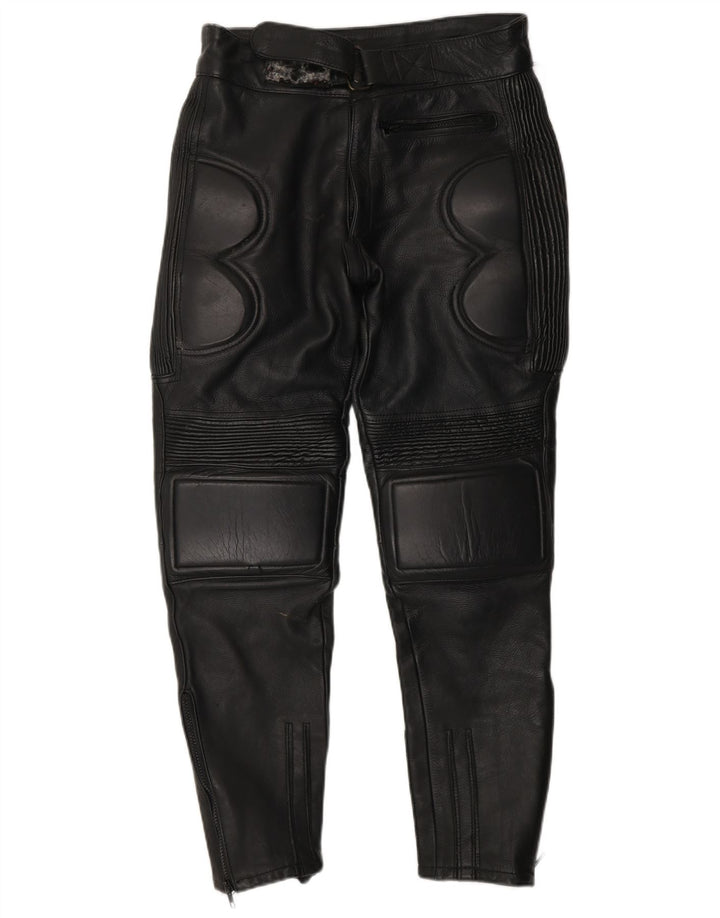 VINTAGE Mens Biker Leather Trousers W32 L23 Black