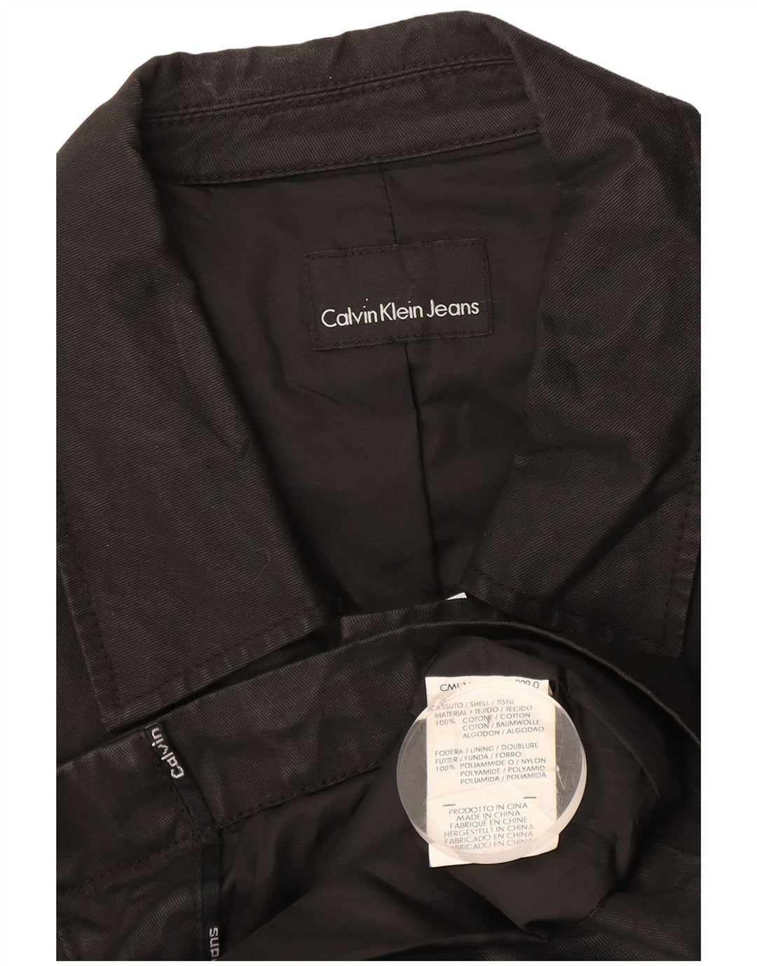 Calvin Klein Mens Military Jacket UK 38 Medium Black Cotton