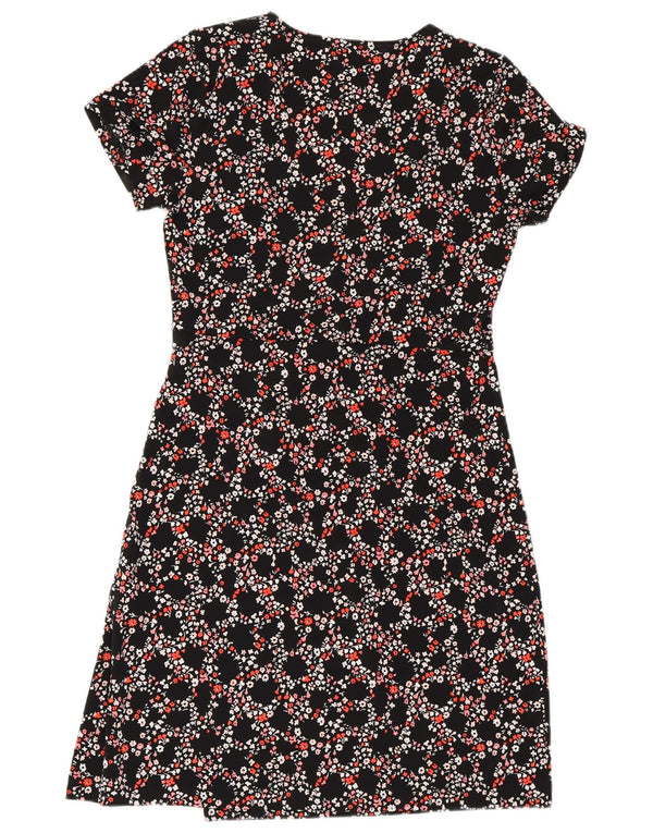 MICHAEL KORS Womens Wrap Dress UK 10 Small Black Floral Polyester